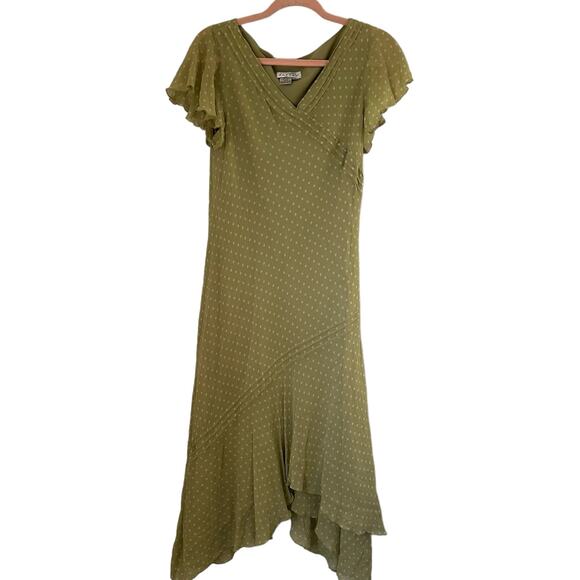 Adrianna Papell Y2K Green Polka Dot Silk Boho Romantic Feminine Midi Dress 12 - Picture 2 of 12